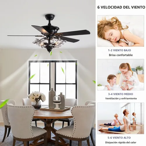 Vista 3 de Ventilador de techo moderno de cristal negro de 50 pulgadas