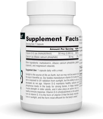 Vista 3 de Source Naturals Vitamina D-3, forma bioactiva para la salud ósea e inmunológica* - 50 mcg (2000 iu)- 100 cápsulas