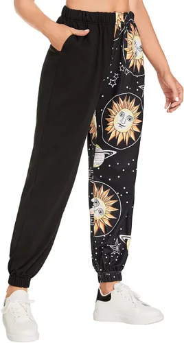 Vista 4 de WDIRARA Pantalones deportivos largos casuales con estampado gráfico y cintura elástica para mujer