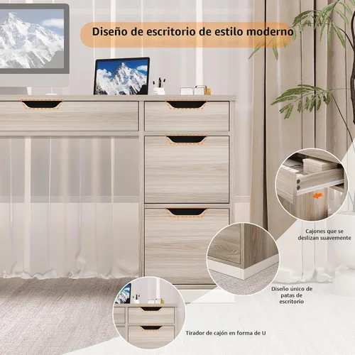 Vista 6 de MaverickFurni - Escritorio de computadora con cajones de almacenamiento, escritorio ejecutivo de 54 pulgadas con 7 cajones para dormitorio