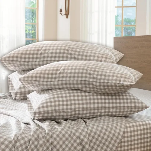 Vista 25 de MooMee Juego de 2 fundas de almohada de cuadros 100% algodón lavado con textura parecida al lino, transpirable, duradera, suave y cómoda