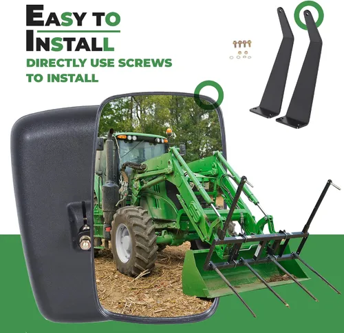 Vista 6 de Conjunto de espejo de tractor con brazos fijos de repuesto para DM2455000 compatible con John Deere 5000 y 6000