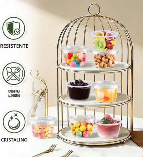 Vista 4 de Paquete de 360 recipientes de condimentos de 4 onzas con tapas, tazas desechables para salsa Clear Plastic Condiment & Jello Shot Cups, Small