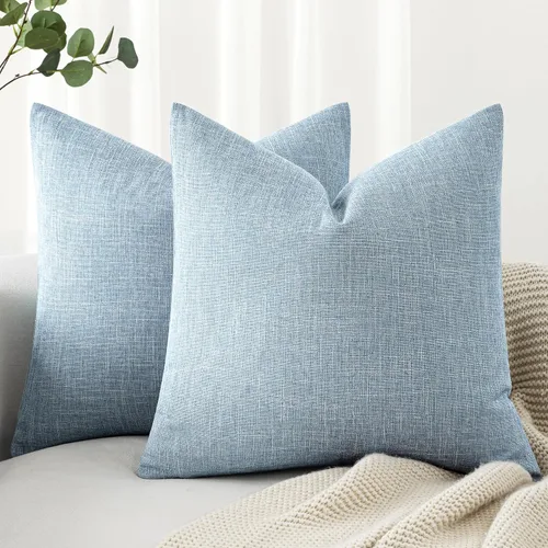Vista 8 de MIULEE - Paquete de 2 fundas de almohada decorativas de lino de arpillera costera, estilo granja, para sofá, coche, sillón, dormitorio, sala de Azul
