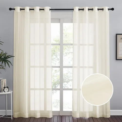 Vista 13 de NICETOWN Cortinas traslúcidas trituradas de 63 pulgadas de largo, con ojales, cortinas traslúcidas de gasa arrugada, cortinas ligeras y aireadas