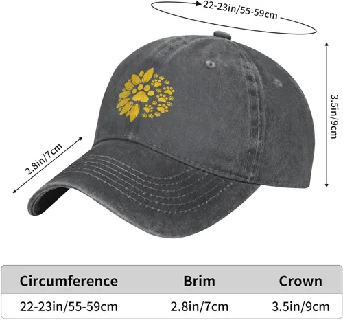 Vista 5 de Wisedeal Gorra de béisbol vintage con estampado de pata de girasol para mujer, ajustable, lavada, para mamá y papá