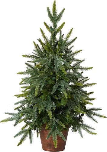 Vista 4 de Nearly Natural Árbol de Navidad artificial de 2.5 pies con maceta y luces transparentes