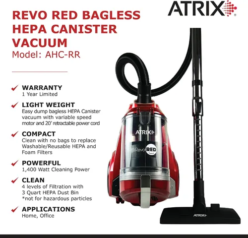 Vista 7 de Atrix AHC-RR Revo Red Canister Aspiradora Sin Bolsa