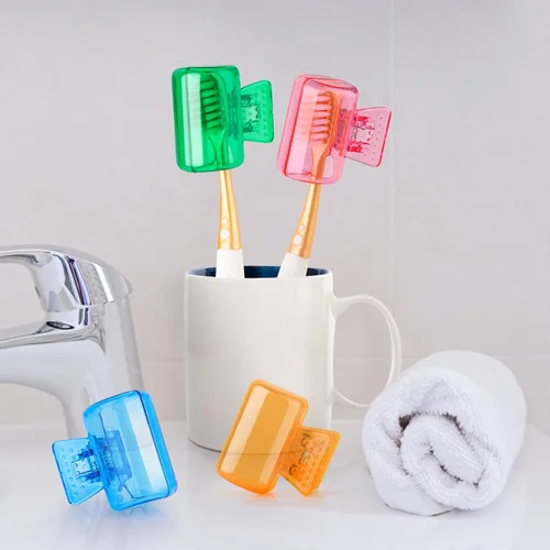 Vista 5 de Paquete de 4 fundas protectoras para cepillos de dientes de viaje, protector de cepillo de dientes, estuche protector de plástico portátil para Azul