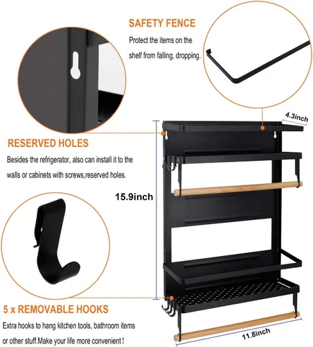 Vista 7 de Jolitac Estante magnético para especias para refrigerador, organizador de ahorro de espacio, estante negro en el refrigerador, soporte para toallas