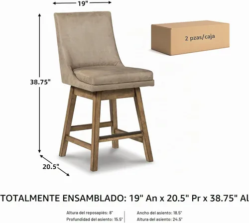 Vista 3 de Signature Design by Ashley Tallenger Taburete tapizado altura de mostrador, juego de 2, beige