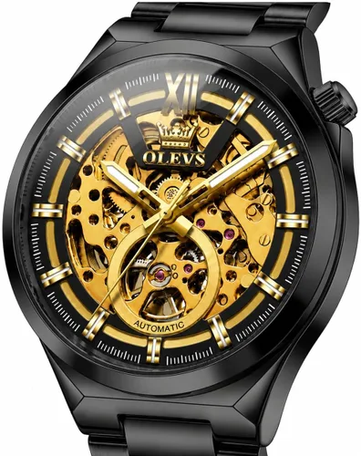 Vista 7 de OLEVS Relojes mecánicos automáticos para hombre de cuerda automática impermeables de acero inoxidable, relojes de pulsera de lujo costosos