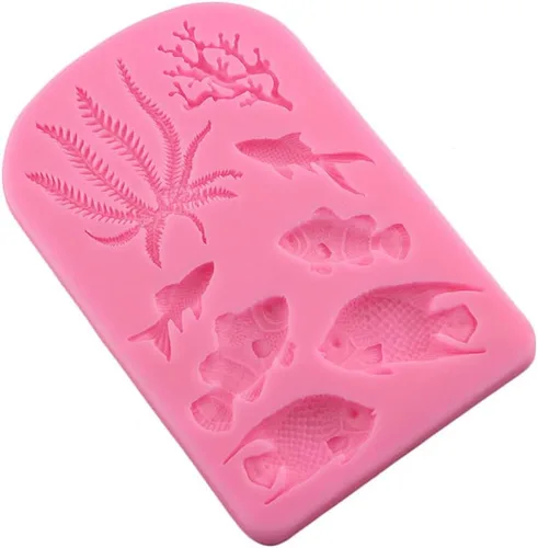 Vista 4 de Molde de silicona de algas marinas de pescado para cupcakes de coral de mar, moldes de chocolate, bricolaje para tartas, frontera, fondant
