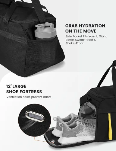 Vista 4 de SKYSPER Bolsa de gimnasio para hombres y mujeres con compartimento para zapatos, bolsa de lona de gimnasio de mano para viajes y deportes, bolsa