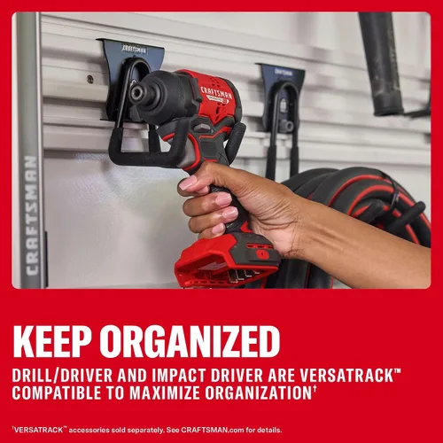 Vista 8 de CRAFTSMAN V20 Brushless RP Drill Driver and Impact Driver Compact 2 Tool Combo Kit With 2 x 2ah Battery and Charger, 1900 RPM Power Drill, 2100