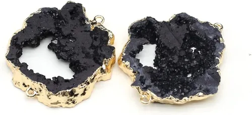 Vista 2 de LE SKY Conectores de piedra natural coloridos irregulares druzy geoda ágata borde dorado encanto de enlace de piedra para hacer joyas collar