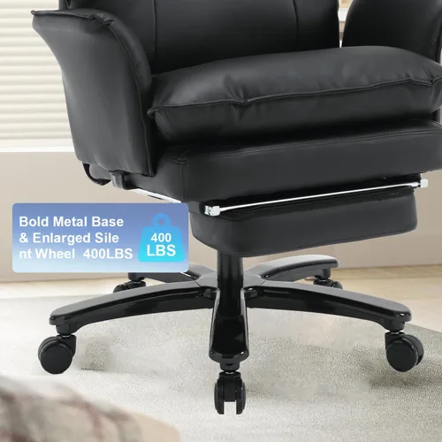 Vista 7 de Silla de oficina grande y alta de 400 libras, silla de escritorio ejecutiva reclinable con reposapiés, silla de computadora de cuero resistente