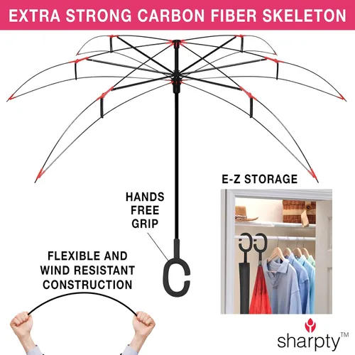 Vista 4 de Sharpty - Paraguas invertido, resistente al viento para mujer con protección UV, con mango en forma de C