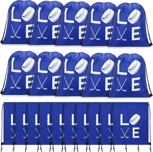 Vista 8 de Sinmoe 20 bolsas de regalo de hockey sobre hielo, bolsas de regalo de fiesta de hockey con cordón para regalos de cumpleaños, equipo, celebración