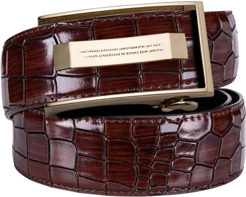 Vista 4 de Barry.Wang Cinturón formal para hombre, cuero de grano completo con hebilla automática sin níquel, regalo de lujo