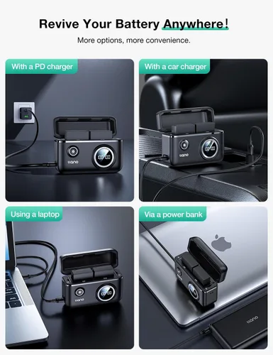Vista 8 de llano NP-W126S - Paquete de 2 baterías de 1140 mAh y cargador rápido USB-C Negro