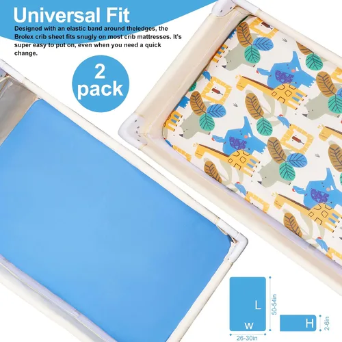 Vista 6 de TILLYOU Juego de sábanas bajeras para cuna, paquete de 2 sábanas para colchón de niño pequeño, suaves y transpirables, 38 x 24 pulgadas, paquete