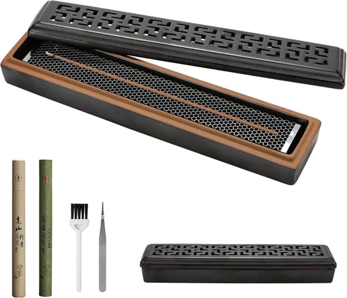 Vista 11 de CEREMONY Soporte de incienso para palos, quemador de incienso de cerámica con 60 varillas de incienso para salvia Palo Santo, soporte resistente al