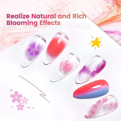 Vista 3 de JODSONE Esmalte de uñas en gel floreciente, 2 piezas de 10 ml de gel claro floreciente para mármol, acuarela, estampado floral, efectos de arte