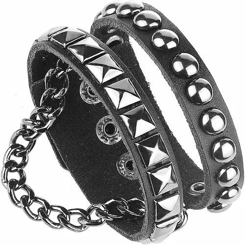 Vista 5 de Rivet Bracelet Multilayer Black Leather Cuff Heart Pendant Bangle Studded Chain Wrist Punk Sports Rock Bracelet Adjustable