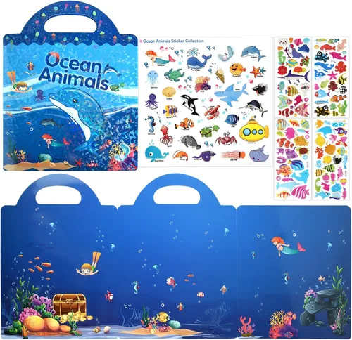 Vista 13 de ASTARON Libro de calcomanías reutilizables para niños pequeños, 88 piezas de calcomanías de animales, actividades para viajes por carretera