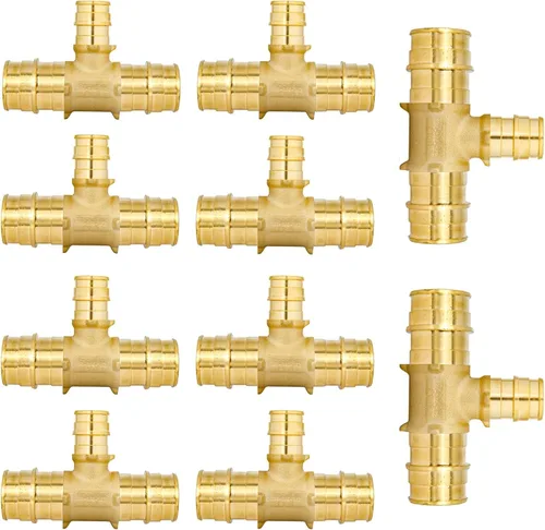 Vista 18 de PEX-A - Paquete combinado de accesorios de expansión – 1/2 pulgada en T y codo, paquete de 10 (5 T + 5 codos), latón sin plomo, compatible