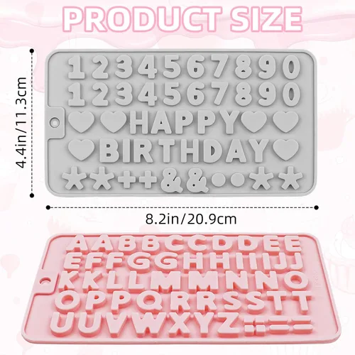 Vista 3 de 2 moldes de silicona para letras y moldes de chocolate con números, moldes reutilizables para hornear dulces, gomitas, cumpleaños, bodas y postres