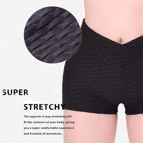 Vista 7 de Pantalones cortos de yoga de las mujeres de cintura alta arrugada levantamiento de tope corriendo deportes pantalones calientes