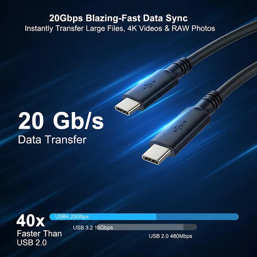 Vista 3 de Cable de enlace USB 4.0 a USB C (16.5 pies), cable USB C de carga rápida de 20 Gbps 100 W, pantalla HD de 8K, compatible con Oculus/Meta Quest