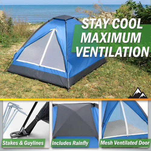 Vista 4 de 2 Person Camping Tent with Rain Fly and Carrying Bag – Lightweight Outdoor Pop Up Tents for Camping Essentials, Music Festivals, Backpacking