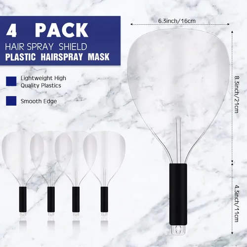 Vista 2 de Flutesan 4 máscaras protectoras de plástico reutilizables con mango de esponja para cortar el cabello, rociar, aplicación de maquillaje