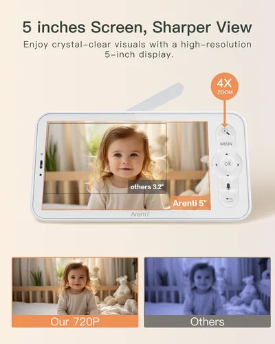 Vista 9 de ARENTI Monitor de vídeo para bebé con cámara y audio, monitor de cámara inteligente para bebé de 5 pulgadas con aplicación gratuita para teléfono