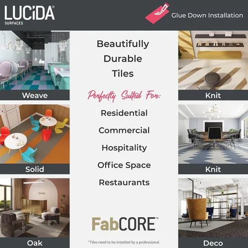 Vista 5 de Lucida Surfaces Baldosas de vinilo de lujo para piso Suelo adhesivo para pegar 18 tablones de aspecto texturizado Patrón sólido FabCore 36