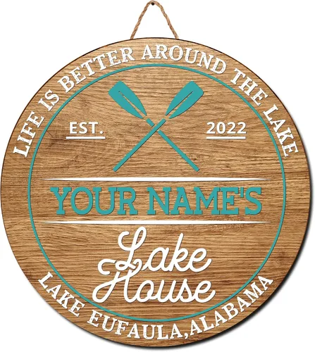 Vista 12 de V VIBEPY Letreros personalizados de Lake House, Life Is Better When Spent With Family and Friends de 8, 12, 14, 18 pulgadas, letreros impresos