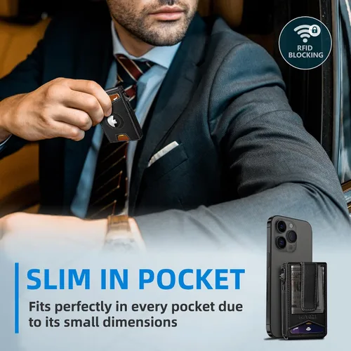 Vista 7 de miyozi Airtag - Cartera para hombre con clip para dinero, 9 tarjetas, con ventana de identificación, bloqueo RFID, funda de metal, cierre magnético