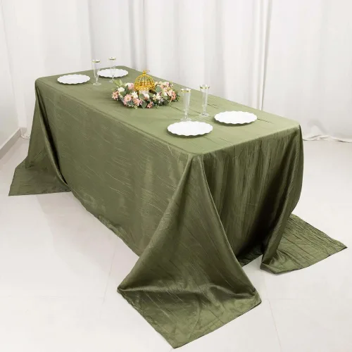 Vista 14 de Tableclothsfactory Mantel rectangular de tafetán arrugado de acordeón azul polvoriento, de 60 x 102 pulgadas, perfecto para ceremonias de boda