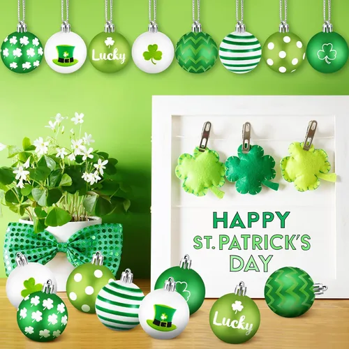 Vista 3 de Libima 40 adornos para árbol del día de San Patricio, decoración colgante del día de San Patricio, bolas de trébol irlandés, decoraciones