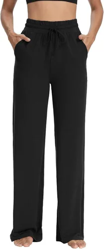 Vista 3 de Sarin Mathews - Pantalones deportivos de yoga para mujer, pantalones de pijama de pierna ancha, pantalones de entrenamiento cómodos con cordón