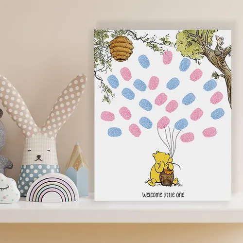 Vista 4 de Azbuk Árbol de Huellas Dactilares de Revelación de Género para Baby Shower, Juego de Revelación de Género de Baby Shower de Osito, Libro