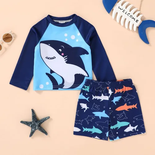 Vista 2 de Happy Town Trajes de baño para niños pequeños, traje de baño de manga larga, traje de baño de dos piezas, traje de baño, playa, verano