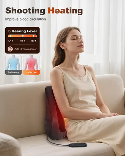 Vista 2 de Beleduc Masajeador de espalda Shiatsu con calor, masajeador de espalda para dolor de espalda, tejido profundo, masaje de vibración, almohada