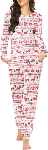 Vista 46 de Ekouaer - Conjunto de pijama de manga larga para mujer, ropa de dormir suave con cuello redondo y bolsillos, conjuntos de ropa de descanso Negro