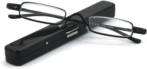 Vista 9 de Mini gafas de lectura de metal súper ligeras con estuche compacto, negro, plomizo 2PK-Negro