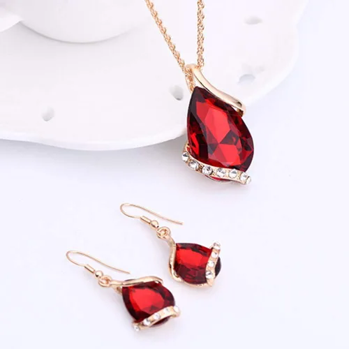 Vista 5 de Ezing Colgante de cristal de las mujeres chapado en oro collar de cadena pendiente conjunto de joyería
