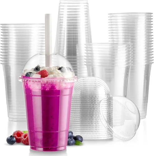 Vista 8 de Fit Meal Prep Paquete de 50 unidades de 12 oz Tazas de café desechables de plástico con tapas en forma de domo, tazas de café para llevar con tapas